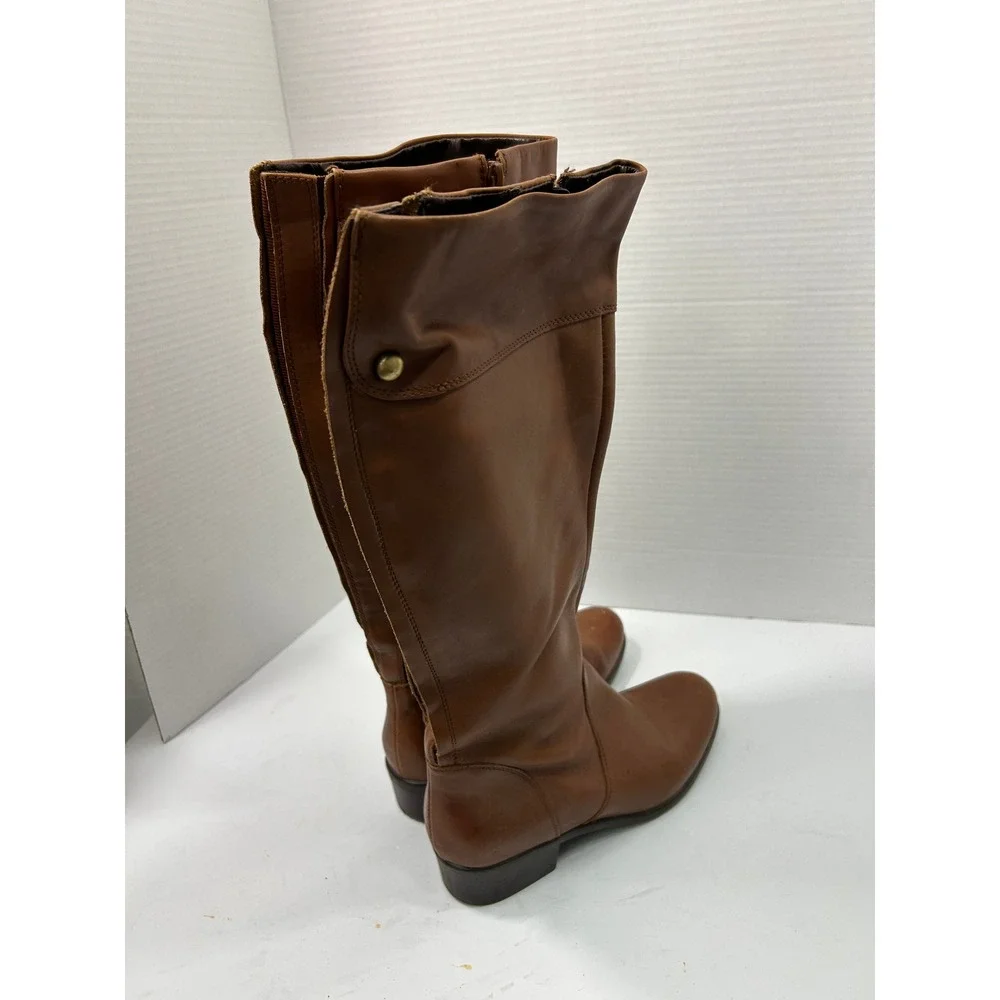 Banana Republic Leather Riding Boots 9 Cognac Brown Gold Snap Equestrian Preppy
